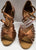 3.5" Aurora -- Women's Gold Flare Heel Latin Sandal -- Dark Tan Satin