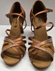 2.5" Cindy -- Women's Flare Heel Latin Sandal -- Dark Tan Satin