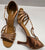 2.5" Guilia -- Flare Heel Latin Sandal with Rhinestones -- Dark Tan Satin