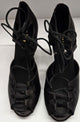 3" La Alemana -- Women's Flare Heel Latin Sandal -- Black Satin