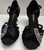 2" Sabrina -- Women's Silver Flare Heel Latin Sandal -- Black Satin